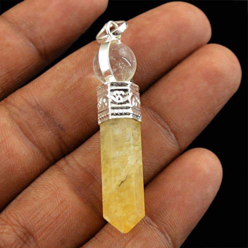 gemsmore:Natural Yellow Aventurine & White Quartz Healing Ball Point Pendant