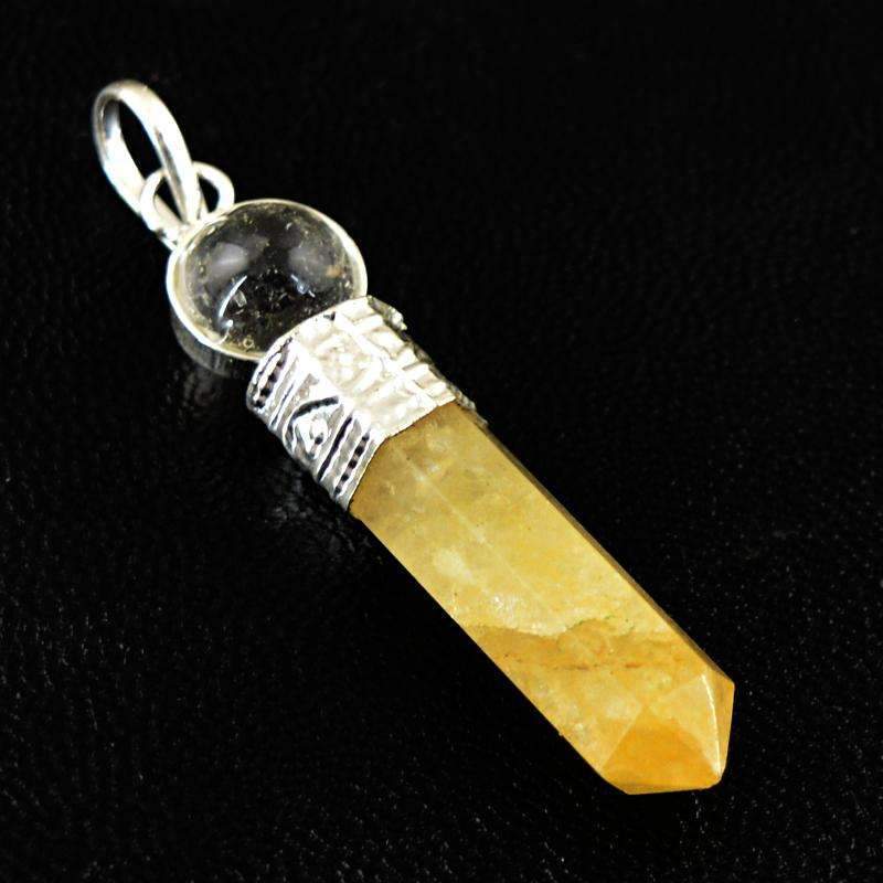 gemsmore:Natural Yellow Aventurine & White Quartz Healing Ball Point Pendant