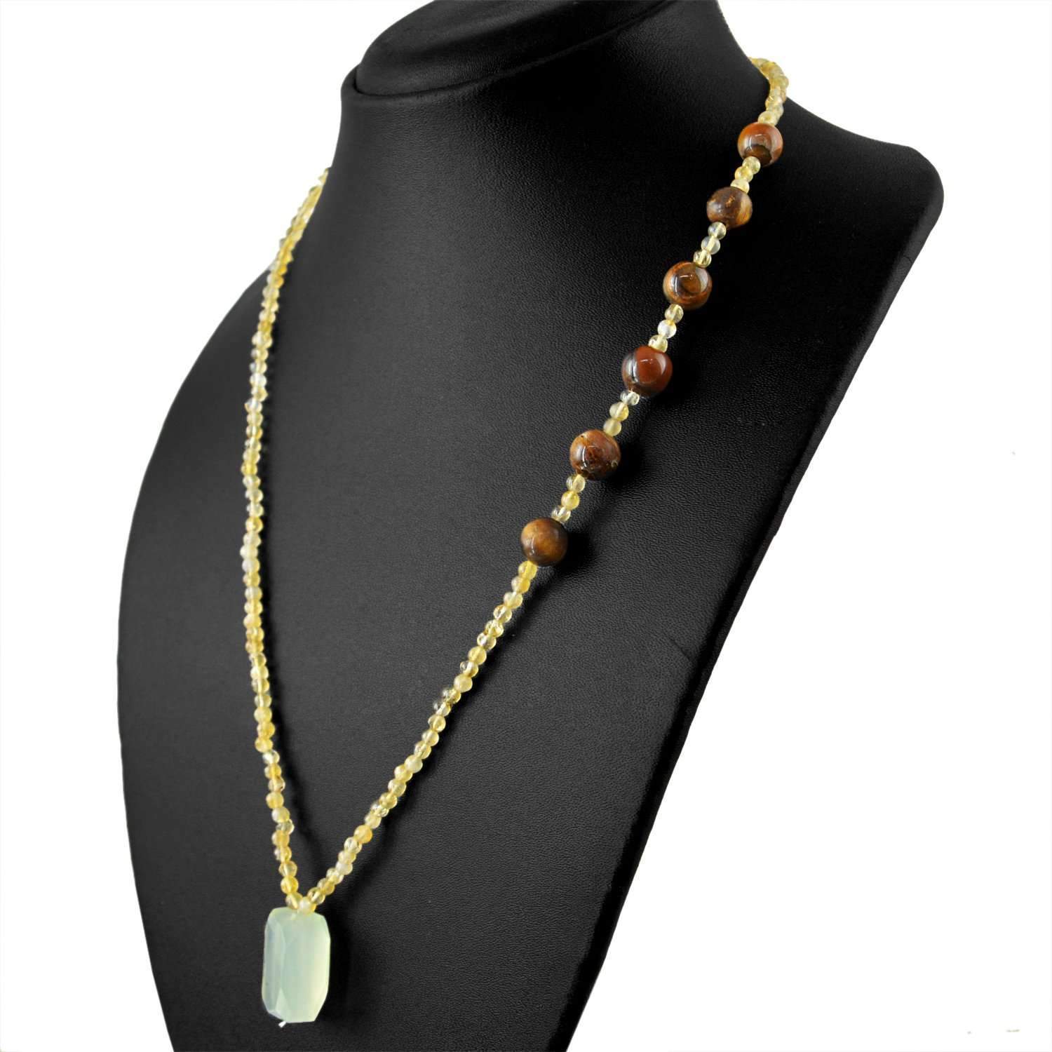 gemsmore:Natural Yellow Citrine & Golden Tiger Eye Necklace Round Shape Beads