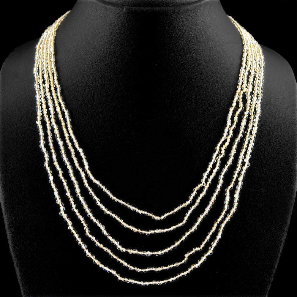 gemsmore:Natural Yellow Citrine Necklace 5 Line - Round Shape Beads