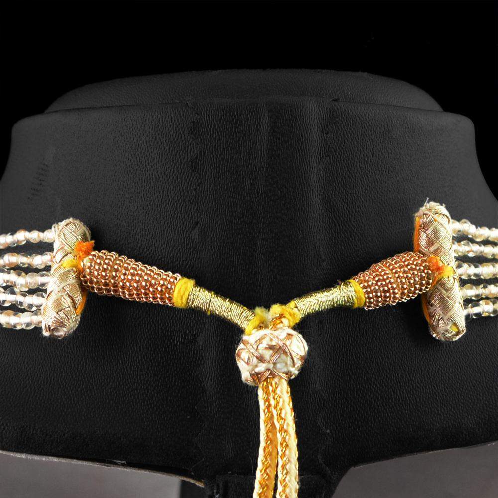 gemsmore:Natural Yellow Citrine Necklace 5 Line - Round Shape Beads