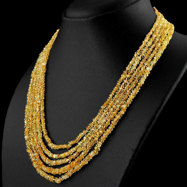 gemsmore:Natural Yellow Citrine Necklace 5 Strand Faceted Beads