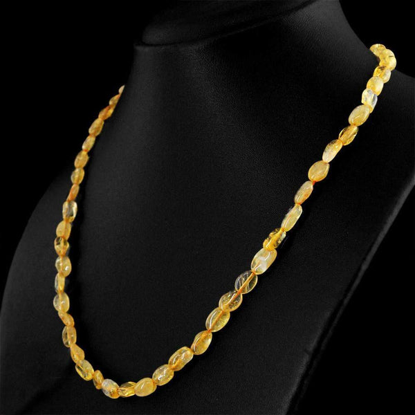 gemsmore:Natural Yellow Citrine Necklace Oval Shape Untreated Beads
