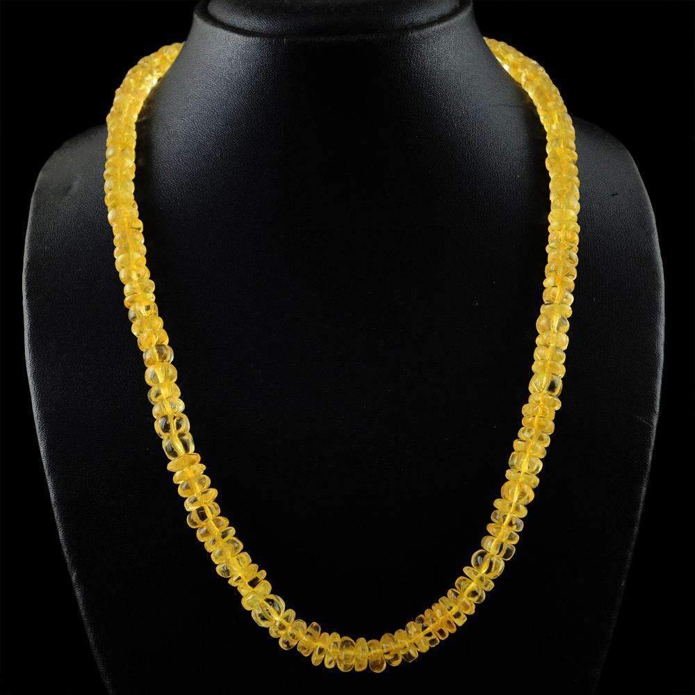 gemsmore:Natural Yellow Citrine Necklace Round Shape Carved Beads