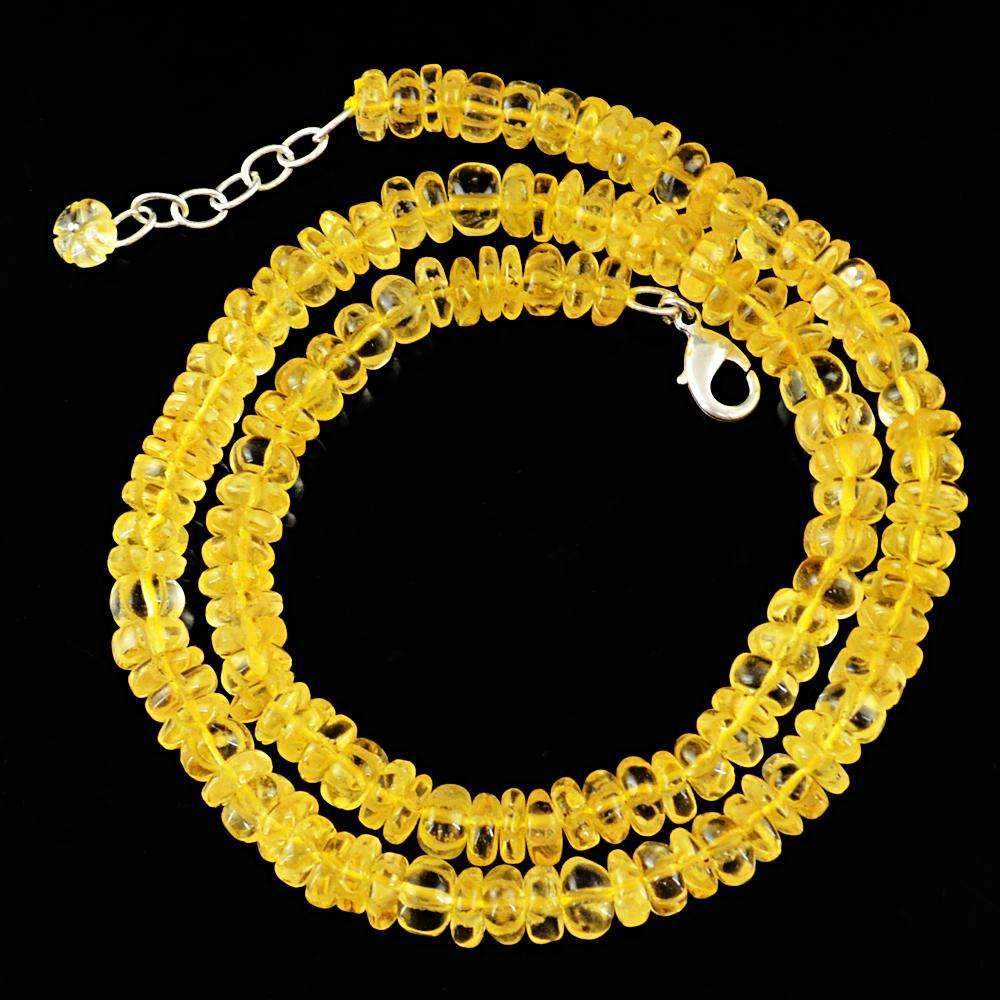 gemsmore:Natural Yellow Citrine Necklace Round Shape Carved Beads