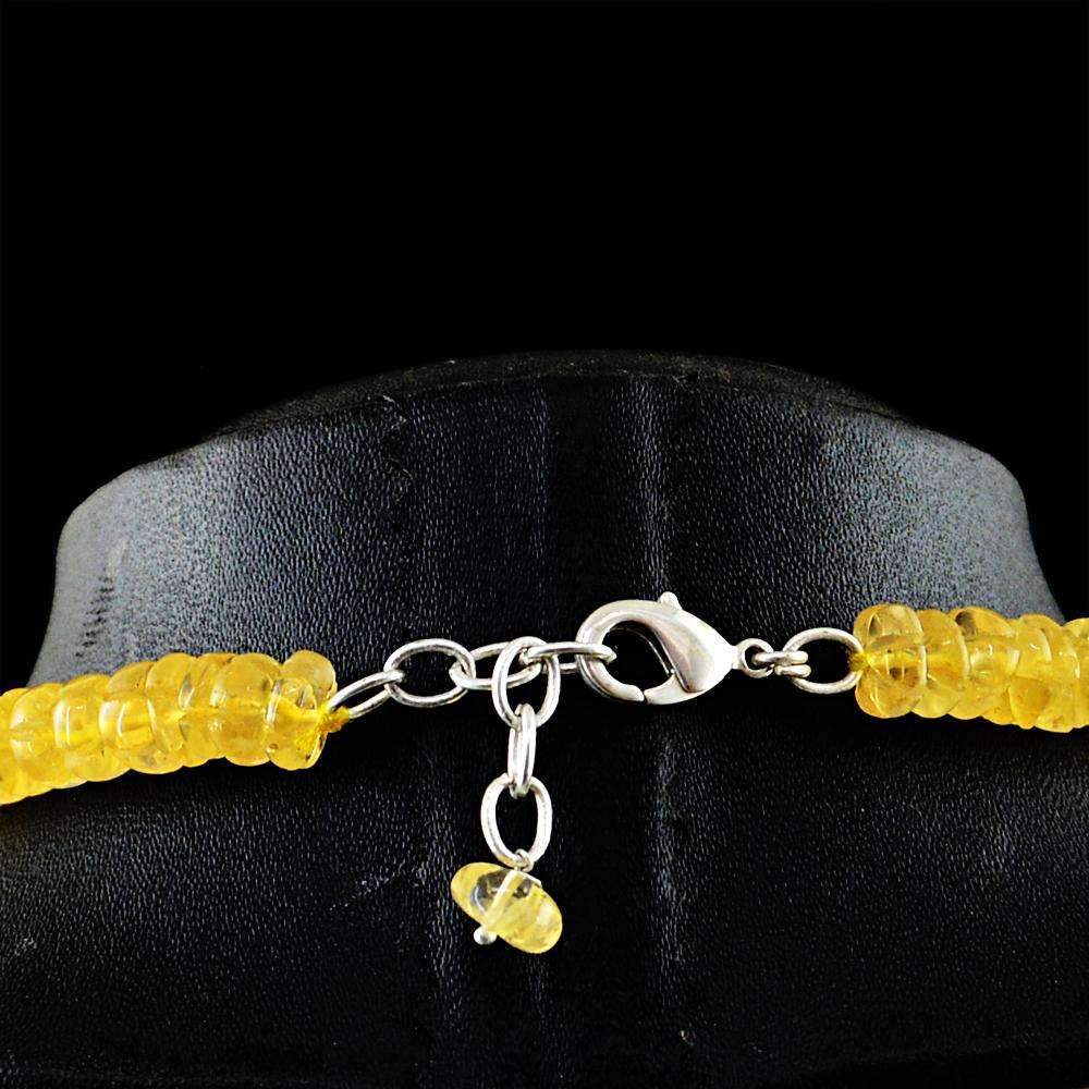 gemsmore:Natural Yellow Citrine Necklace Round Shape Carved Beads