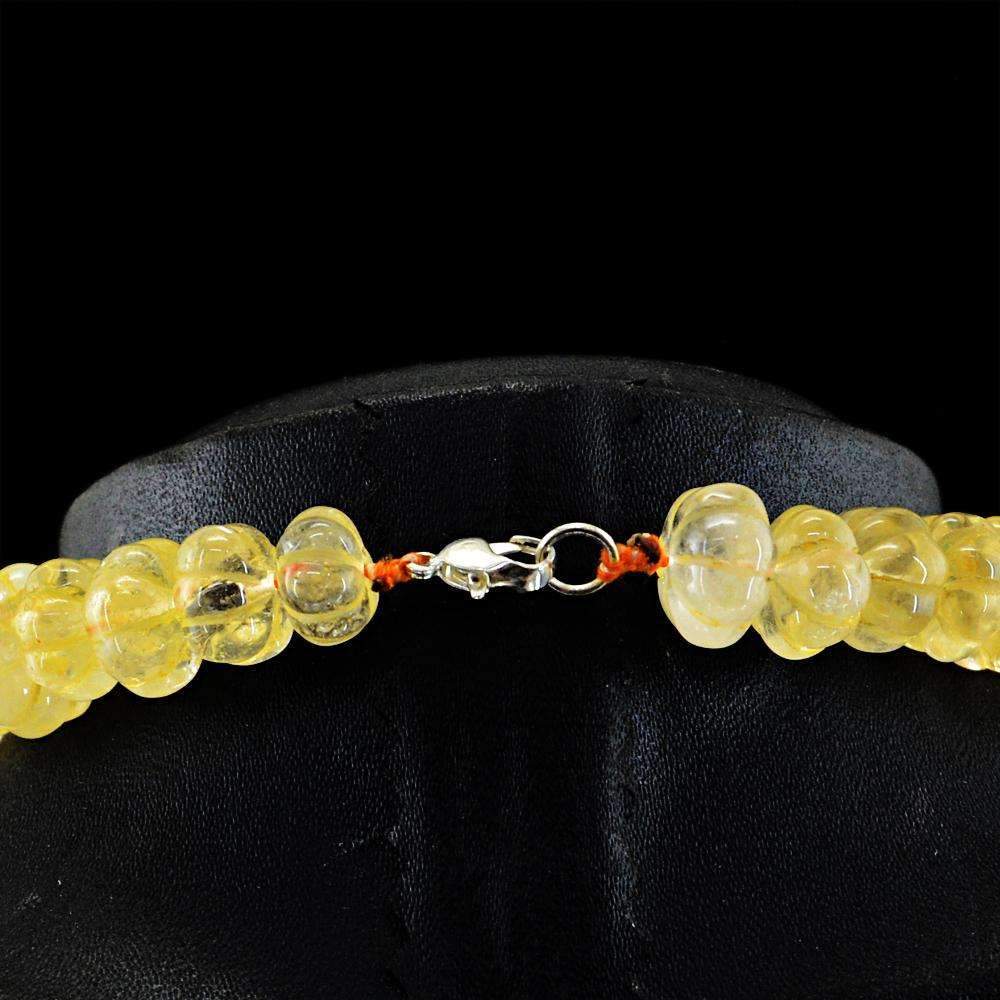 gemsmore:Natural Yellow Citrine Necklace Round Shape Flower Carved Beads