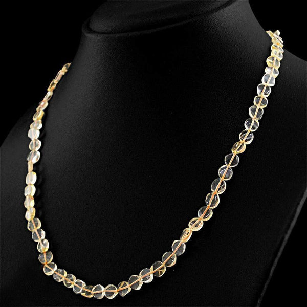 gemsmore:Natural Yellow Citrine Necklace Round Shape Untreated Beads