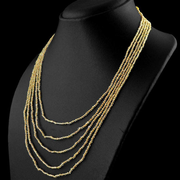 gemsmore:Natural Yellow Citrine Necklace Untreated Beads - 5 Strand