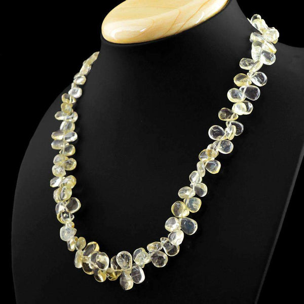 gemsmore:Natural Yellow Citrine Necklace Untreated Tear Drop Beads