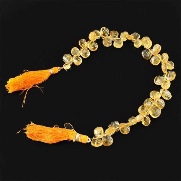 gemsmore:Natural Yellow Citrine Pear Shape Drilled Beads Strand