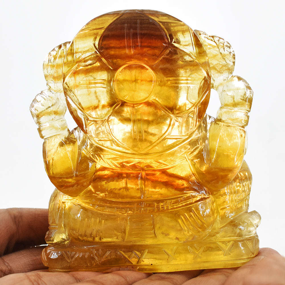gemsmore:Natural  Yellow Fluorite Hand Carved Genuine Crystal Lord Ganesha