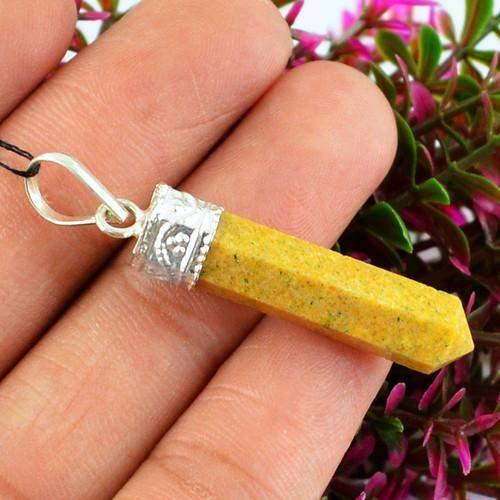 gemsmore:Natural Yellow Jasper Healing Point Pendant