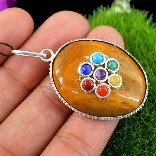 gemsmore:Natural Yellow Jasper Seven Chakra Healing Pendant