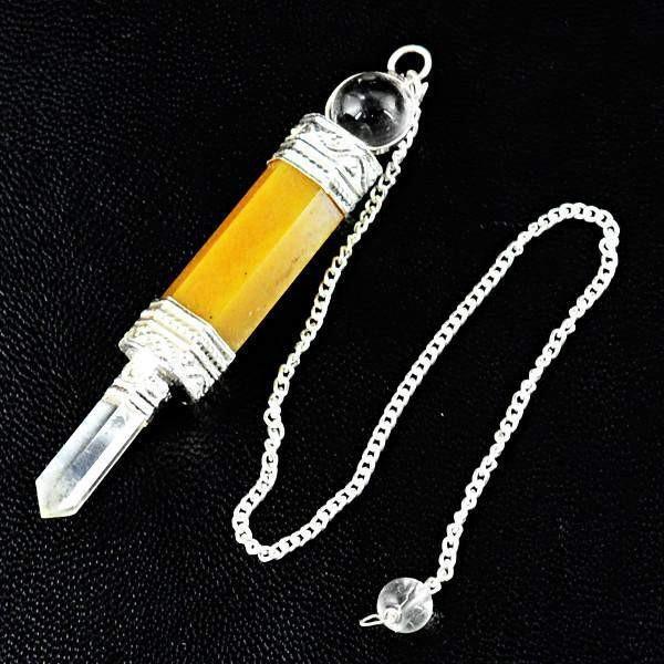 gemsmore:Natural Yellow Jasper & White Quartz Healing Ball Point Pendulum