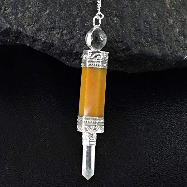 gemsmore:Natural Yellow Jasper & White Quartz Healing Ball Point Pendulum