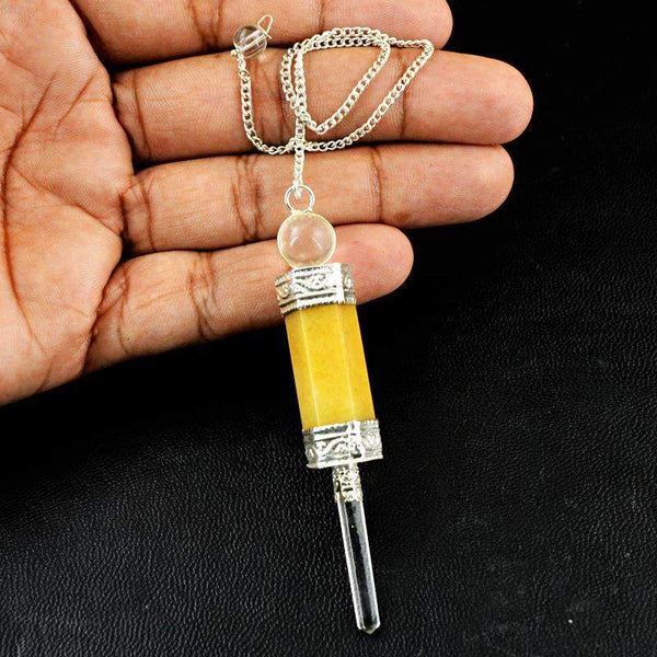 gemsmore:Natural Yellow Jasper & White Quartz Healing Ball Point Pendulum