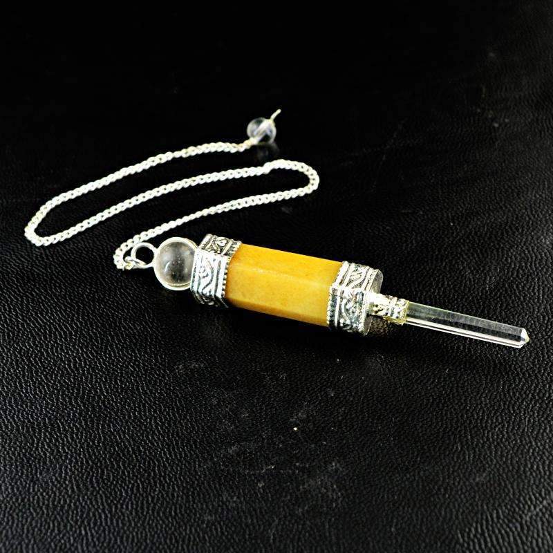 gemsmore:Natural Yellow Jasper & White Quartz Healing Ball Point Pendulum