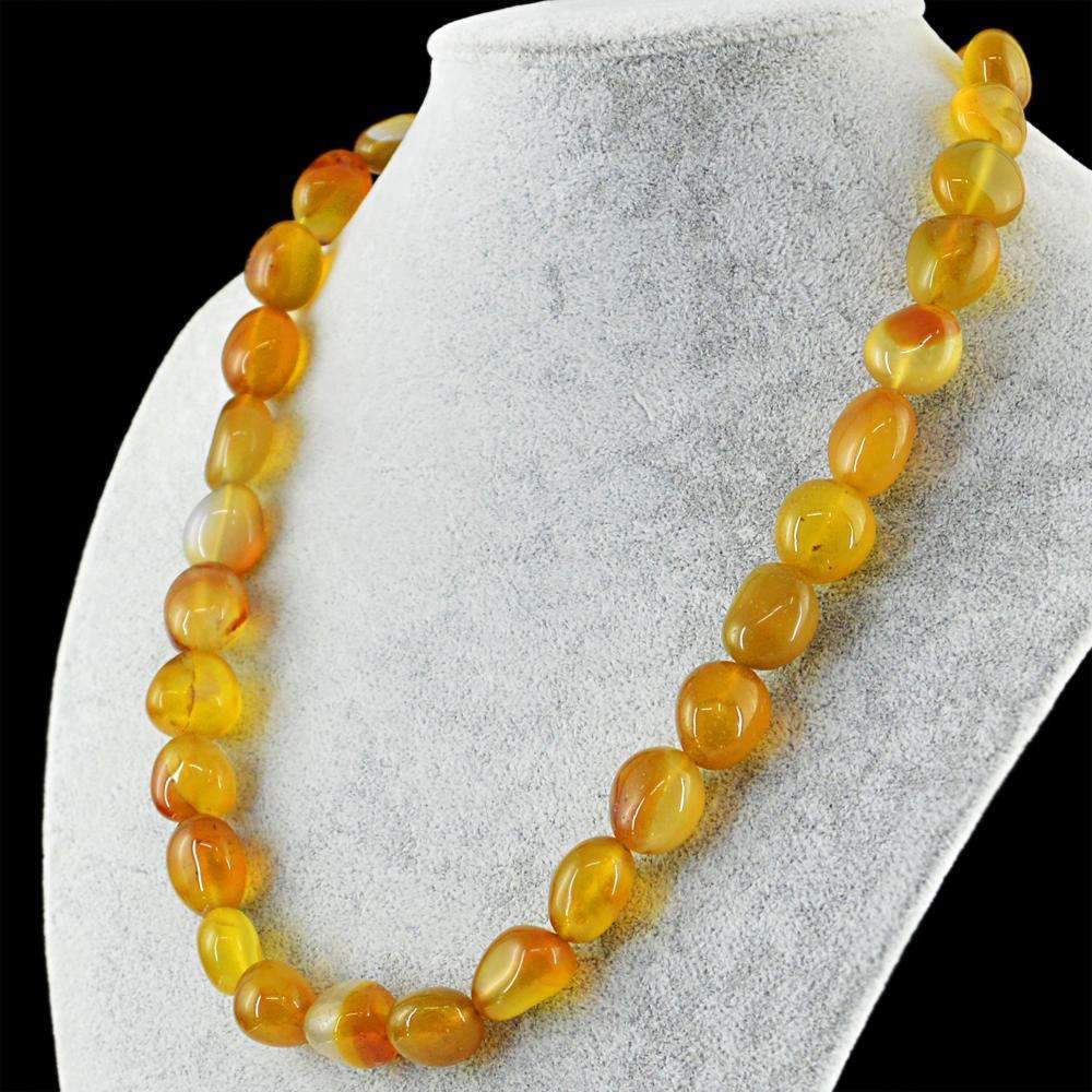 gemsmore:Natural Yellow Onyx Necklace 20 Inches Long Untreated Beads