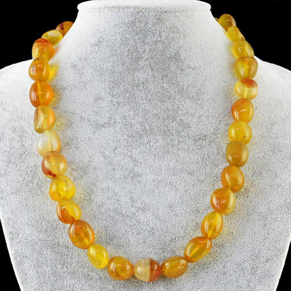 gemsmore:Natural Yellow Onyx Necklace 20 Inches Long Untreated Beads