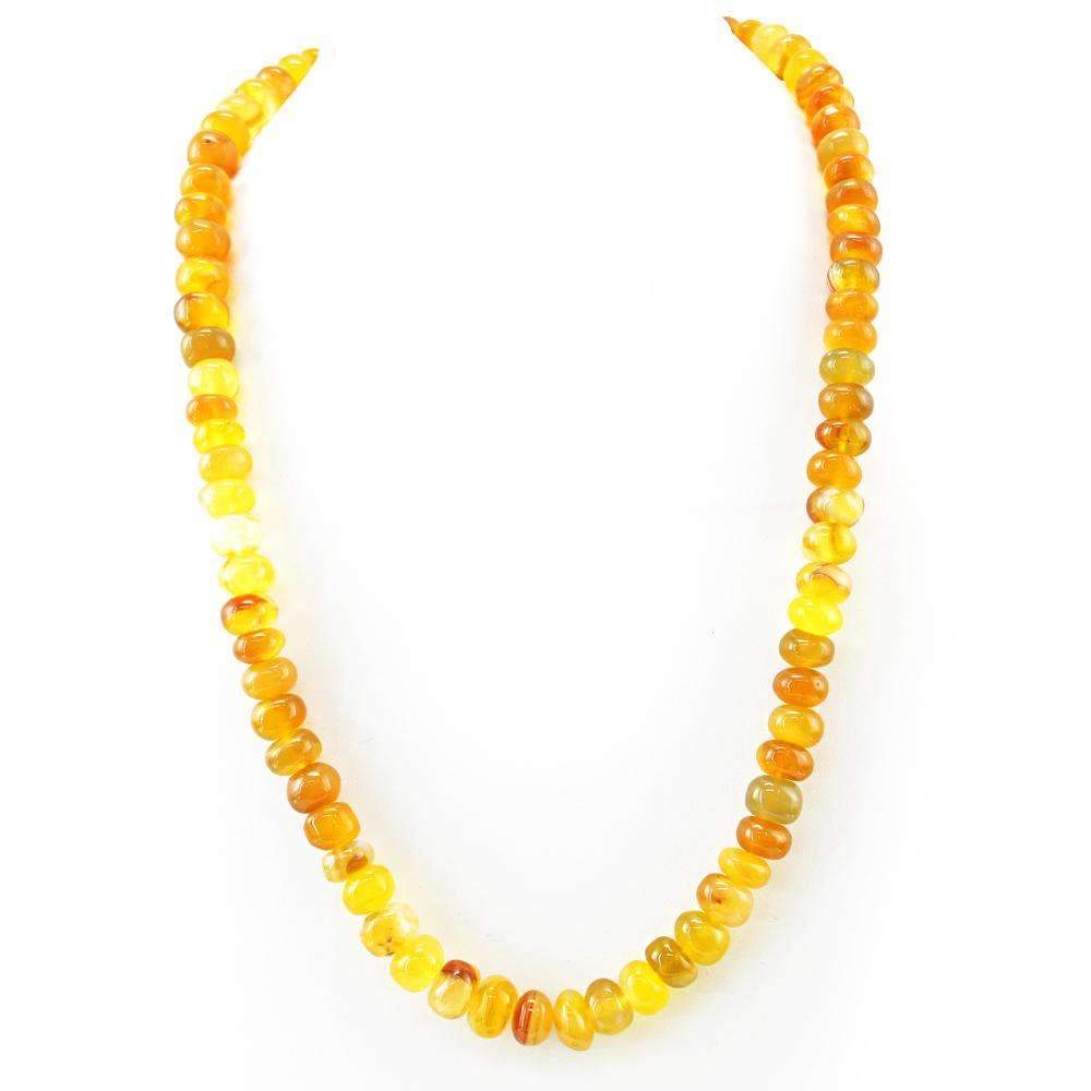 gemsmore:Natural Yellow Onyx Necklace Untreated Round Shape Beads