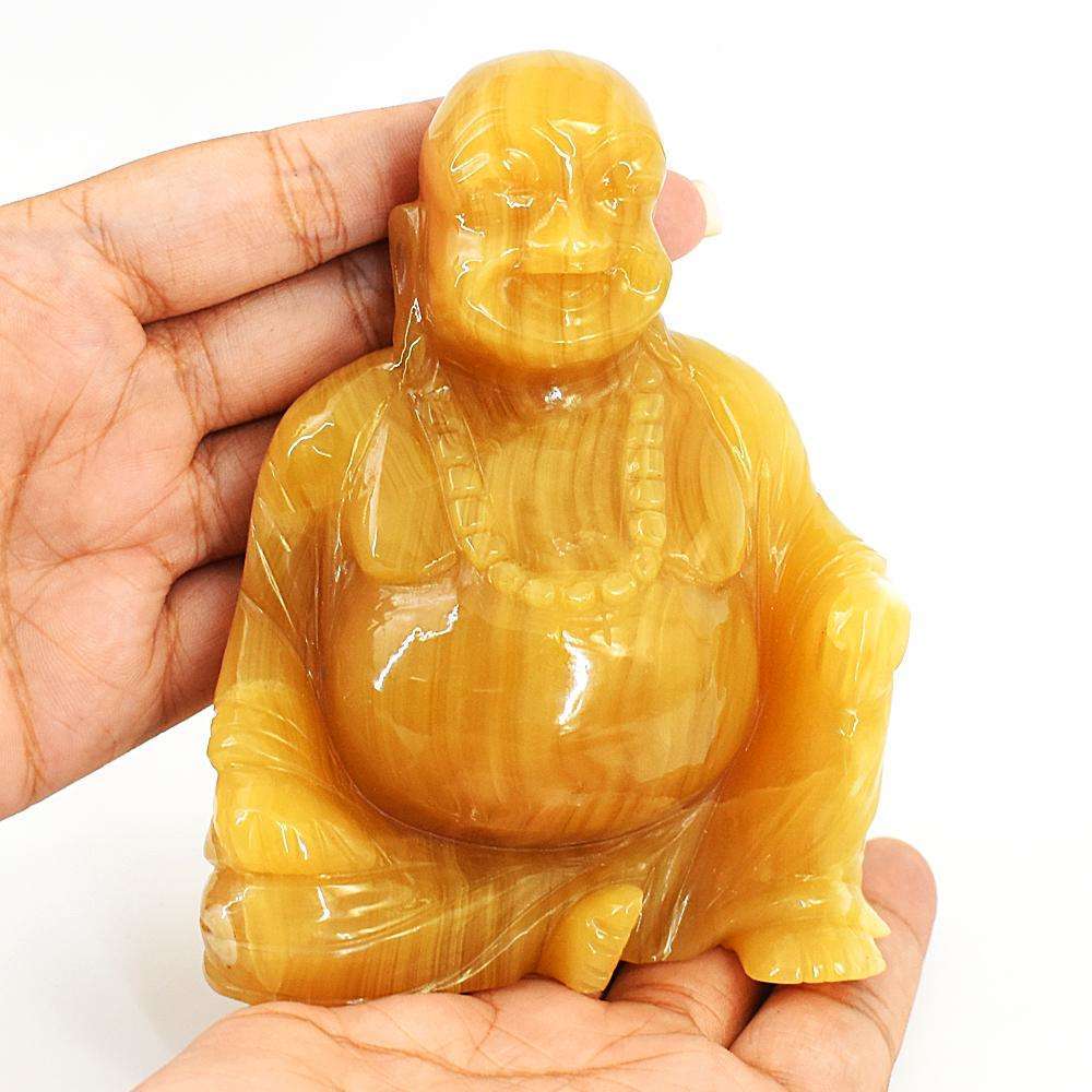 gemsmore:Natural Yellow Rhodocrosite Hand Carved Genuine Crystal Gemstone Carving Laughing Buddha