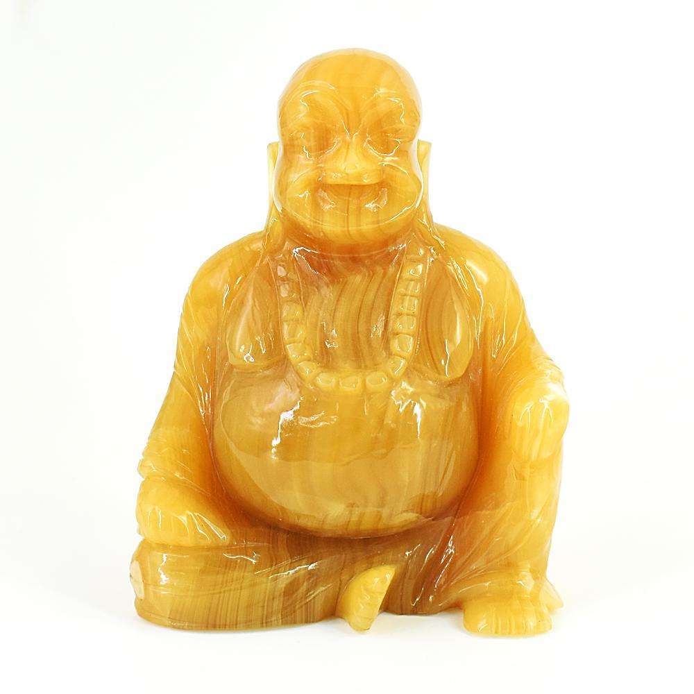 gemsmore:Natural Yellow Rhodocrosite Hand Carved Genuine Crystal Gemstone Carving Laughing Buddha