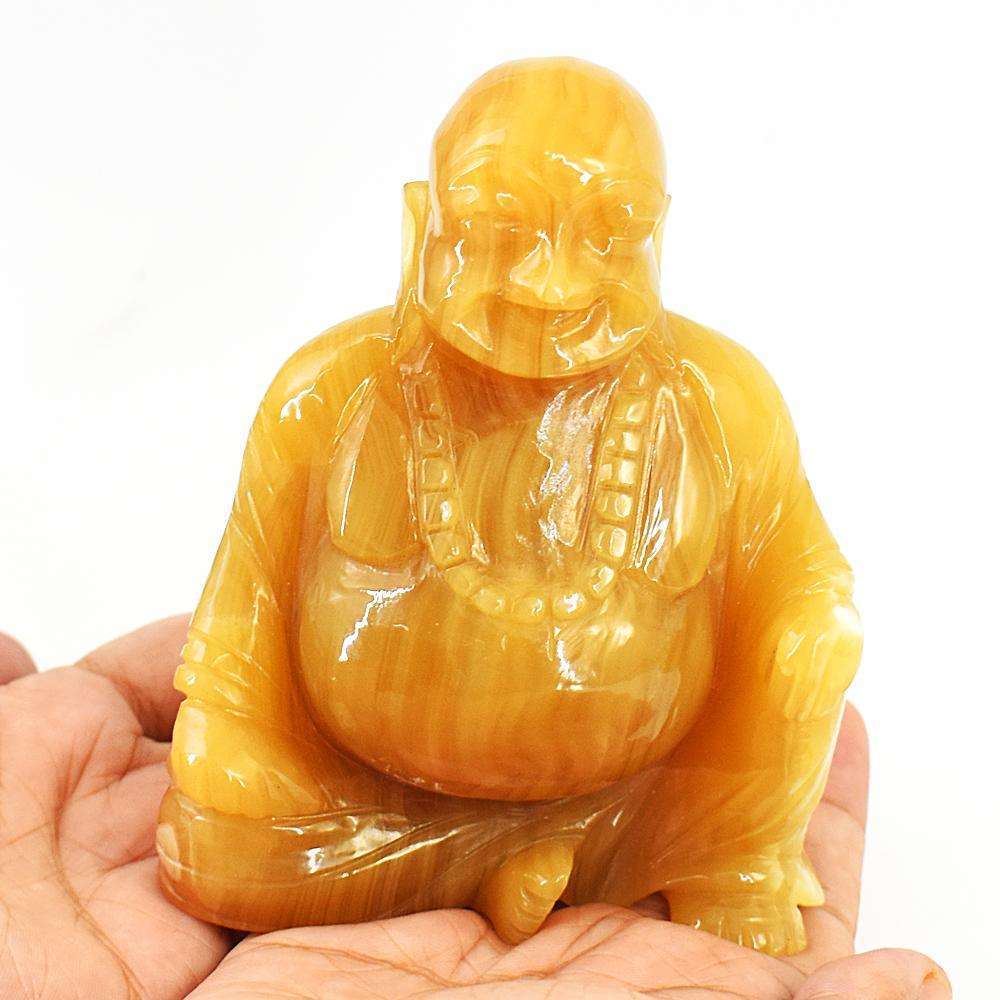 gemsmore:Natural Yellow Rhodocrosite Hand Carved Genuine Crystal Gemstone Carving Laughing Buddha