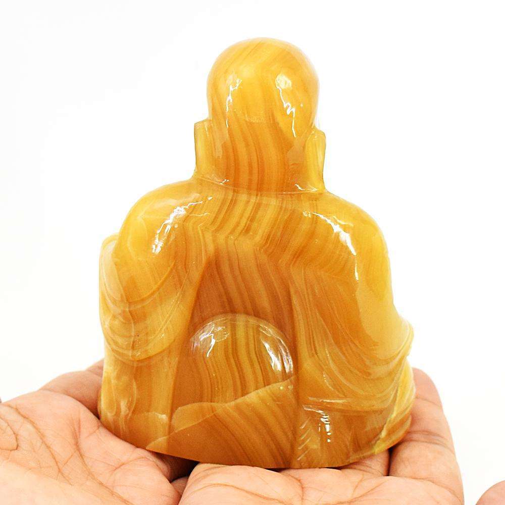 gemsmore:Natural Yellow Rhodocrosite Hand Carved Genuine Crystal Gemstone Carving Laughing Buddha