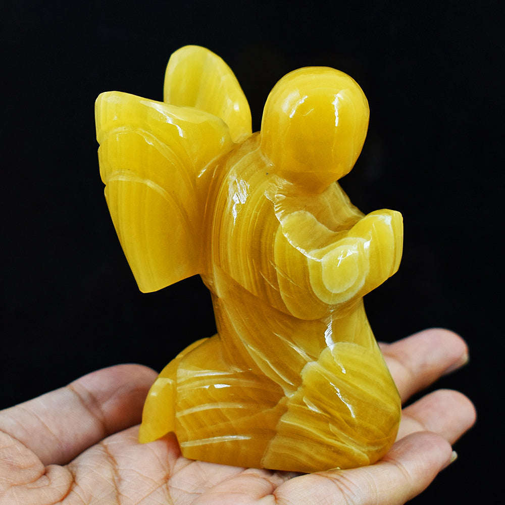 gemsmore:Natural Yellow Rhodocrosite Hand Carved Genuine Crystal Gemstone Carving Praying Angel
