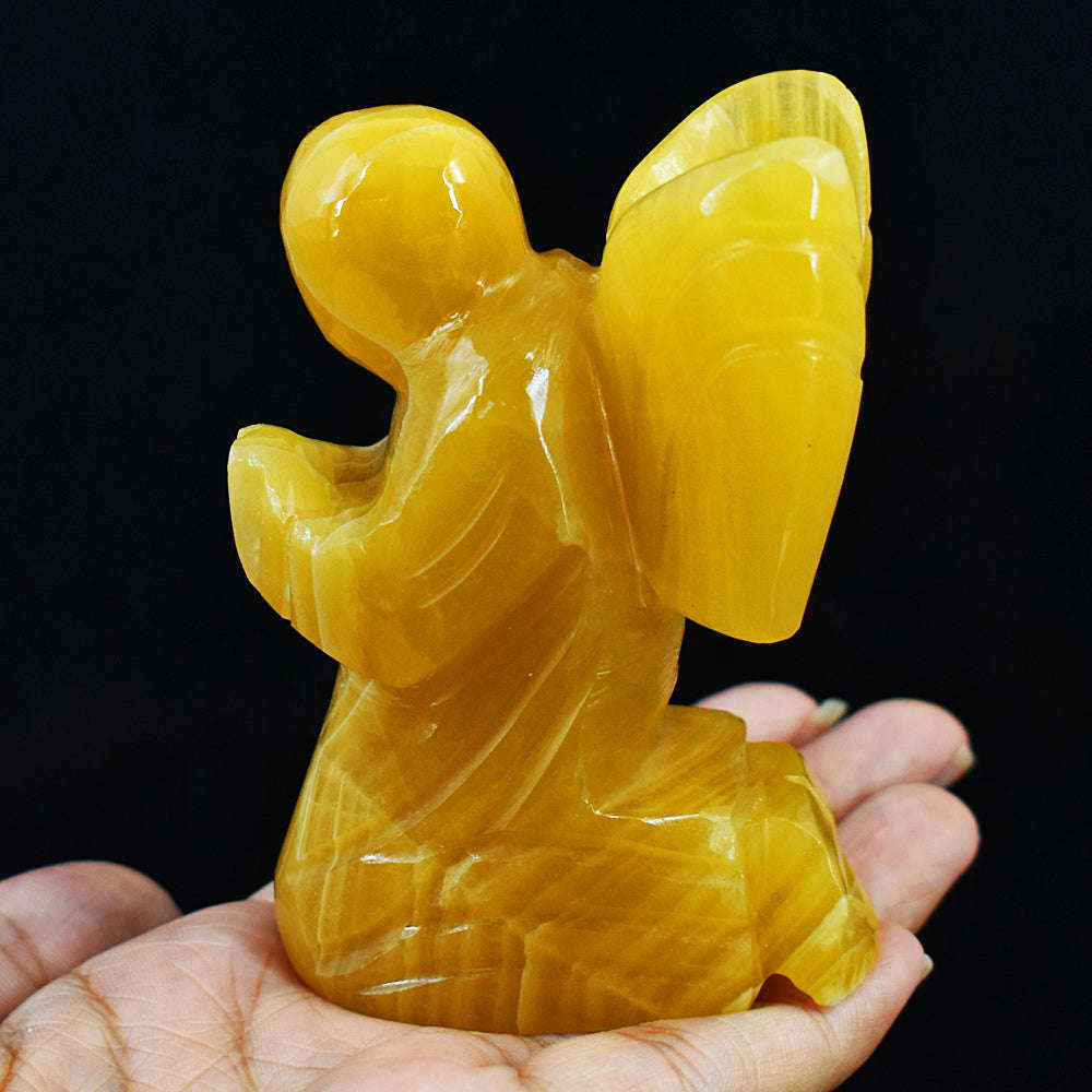 gemsmore:Natural Yellow Rhodocrosite Hand Carved Genuine Crystal Gemstone Carving Praying Angel