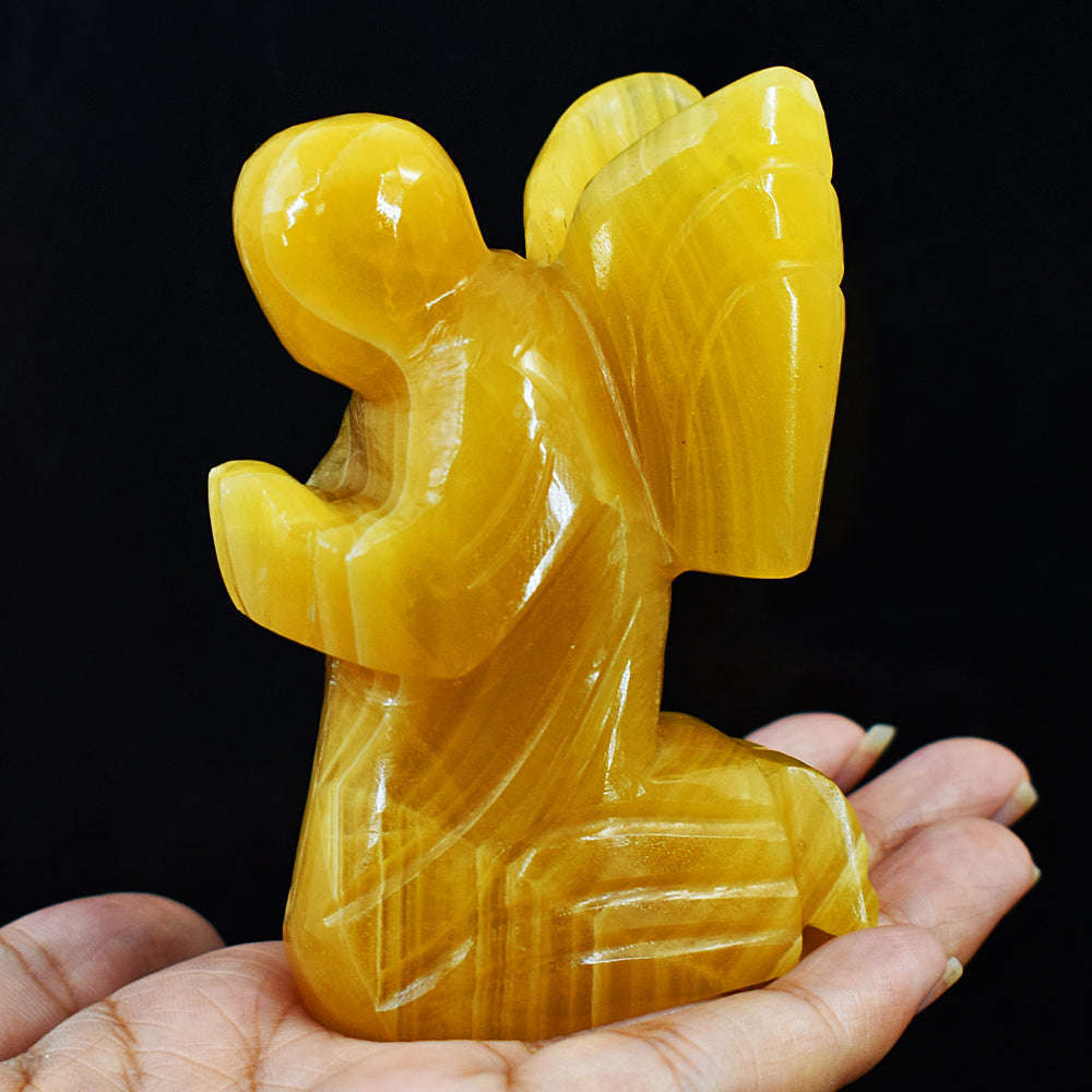 gemsmore:Natural Yellow Rhodocrosite Hand Carved Genuine Crystal Gemstone Carving Praying Angel