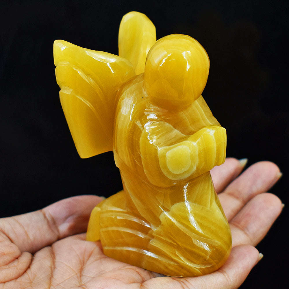 gemsmore:Natural Yellow Rhodocrosite Hand Carved Genuine Crystal Gemstone Carving Praying Angel