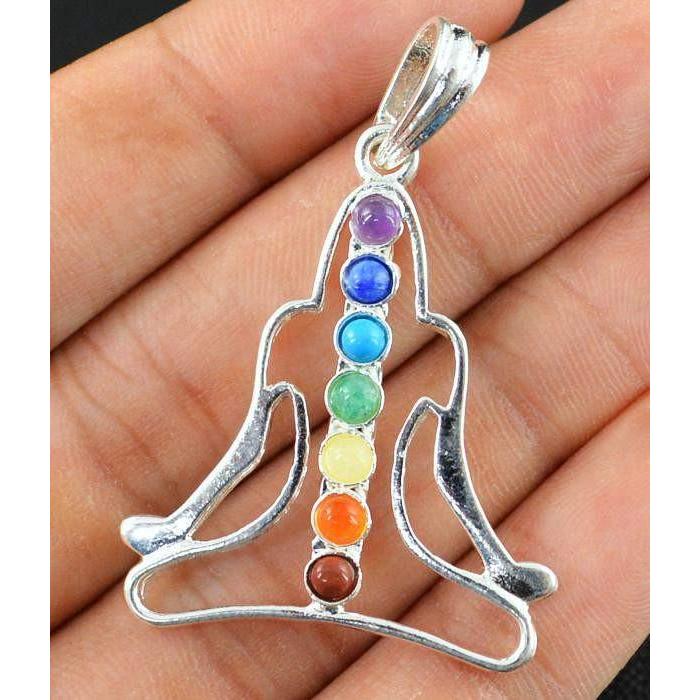 gemsmore:Natural Yoga Seven Chakra Gemstone Healing Pendant