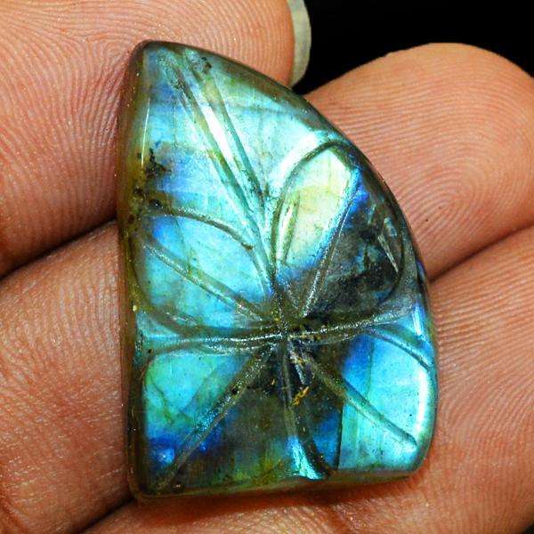 gemsmore:Nature Blue & Golden Flash Labradorite Flower Carved Loose Gemstone