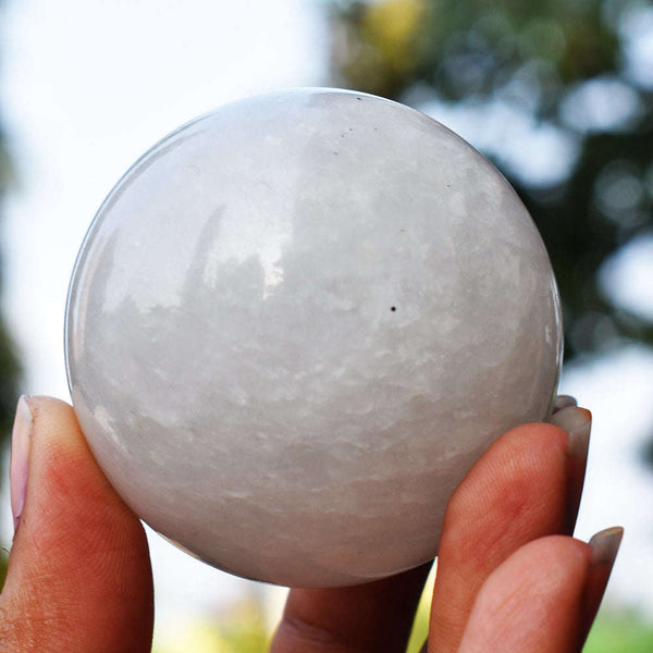 gemsmore:Natutal  White Quartz  Hand Carved  Healing  Crystal Sphere