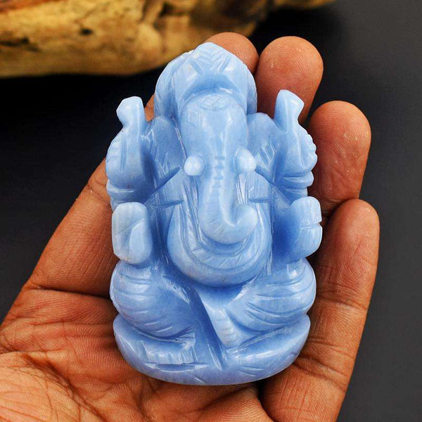 gemsmore:New Blue Calcite Carved Ganesha - Premium Piece