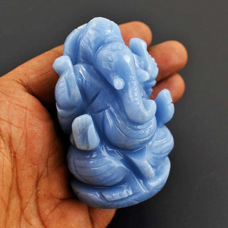 gemsmore:New Blue Calcite Carved Ganesha - Premium Piece