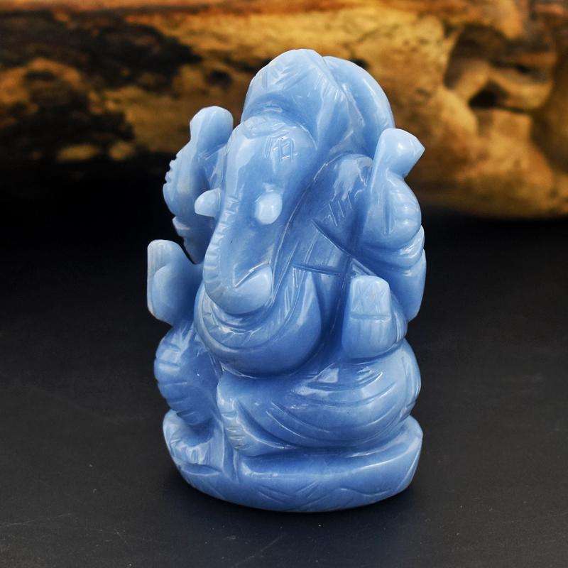 gemsmore:New Blue Calcite Carved Ganesha - Premium Piece