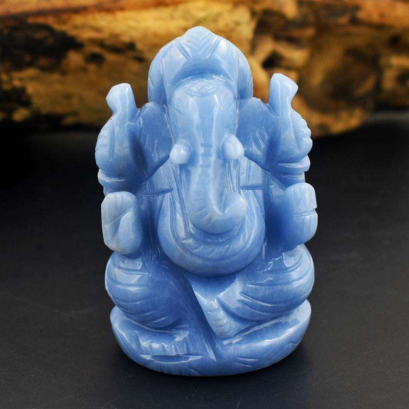 gemsmore:New Blue Calcite Carved Ganesha - Premium Piece