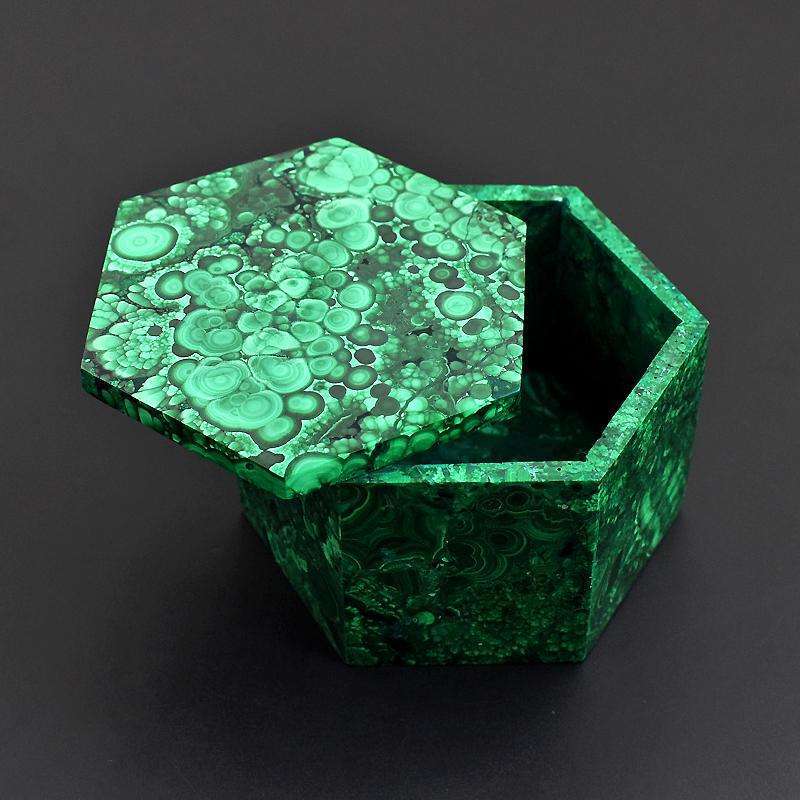 gemsmore:New in stock - - Hexagon Style Malachite gem Box - Hand Carved