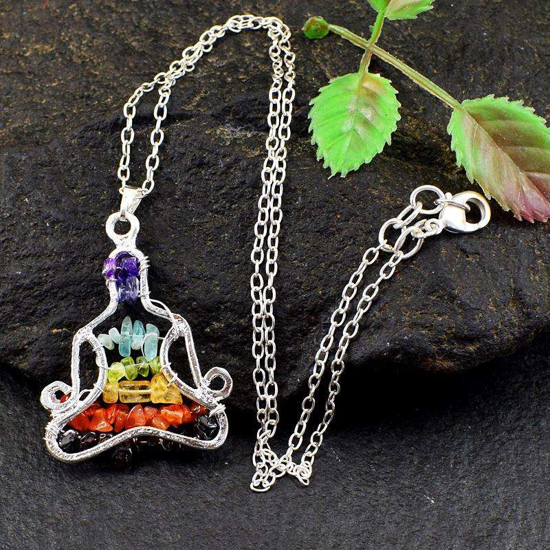 gemsmore:New Seven Chakra Yoga Gemstone Pendant Necklace - Free Shipping