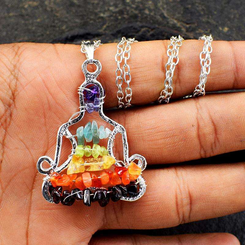 gemsmore:New Seven Chakra Yoga Gemstone Pendant Necklace - Free Shipping