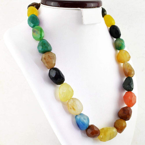 gemsmore:Onyx & Agate Necklace Natural Untreated Faceted Beads