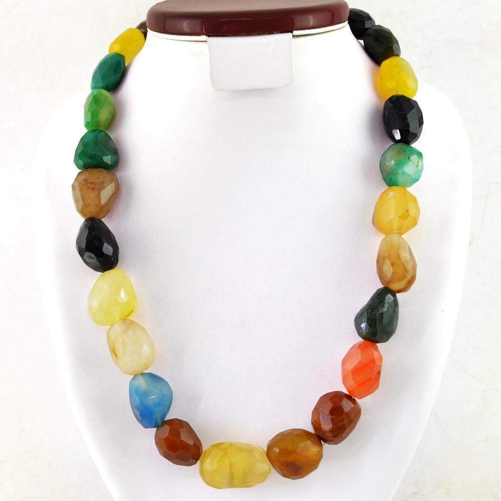 gemsmore:Onyx & Agate Necklace Natural Untreated Faceted Beads