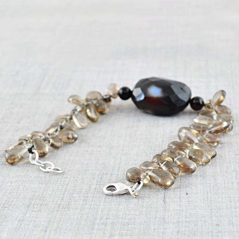 gemsmore:Onyx & Smoky Quartz Bracelet Natural Pear Shape Beads