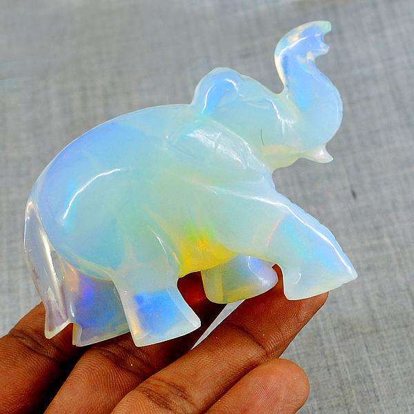 gemsmore:Opalite Color Play Hand Carved Genuine Gemstone Elephant