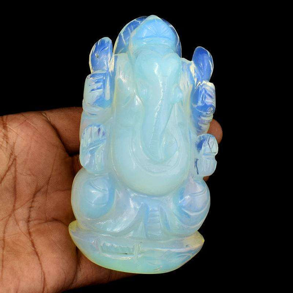 gemsmore:Opalite Color Play Hand Carved Lord Ganesha Idol