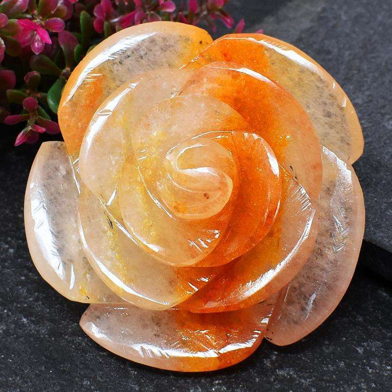 gemsmore:Orange Aventurine Hand Carved Rose - Exclusive