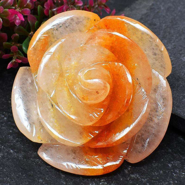 gemsmore:Orange Aventurine Hand Carved Rose - Exclusive